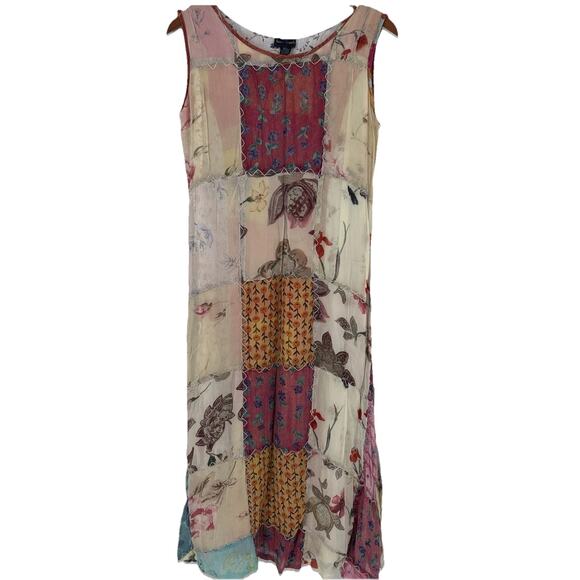 Vintage Sacred Threads Patchwork Dress Size M/L Chiffon Floral Bohemian Maxi 90s - Picture 1 of 14